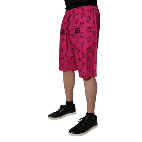 Dolce & Gabbana Pink Cotton Heart Print Bermuda Shorts Mens Shorts
